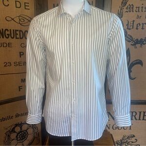 Galan Camiseria Sage and White Striped Shirt, 40